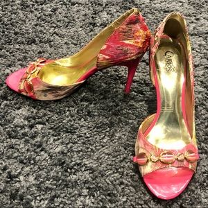 Carlos Santana Floral Print Pink Heels